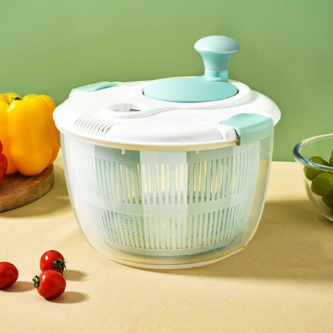 Centrifugadora multifuncional de PP (5 litros) con cesta para verduras, tapa y base antideslizante en color azul.