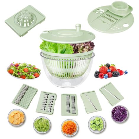 Centrifugeuse à Salade avec Couvercle, Grande Essoreuse à Salade de 5 L Coupe Legumes Multifonctions Séchoir à Salade Portable, avec Trancheuse 5 Lames, pour Légumes, Fruits, Laitue