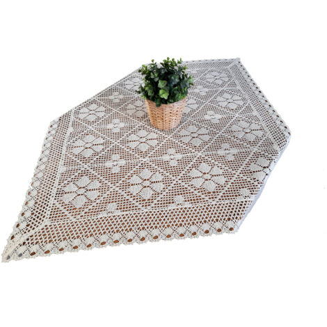 Centrino quadrato in pizzo beige 85x85 quadrato all'uncinetto naturale