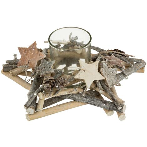 Centrotavola a stella 1 vaso per candele in legno bianco - Feeric lights & christmas