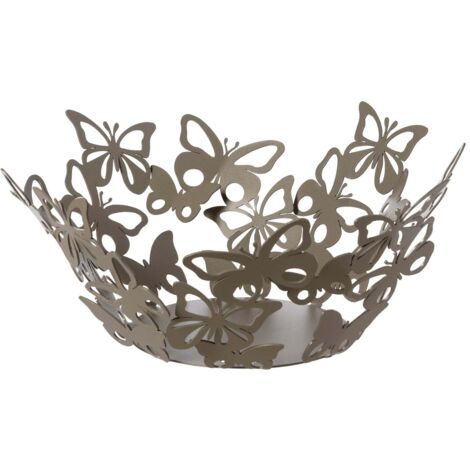 Centrotavola Farfalloso piccolo Ø31 cm in ferro traforato color beige Design moderno con farfalle decorazione tavolo elegante Made in Italy