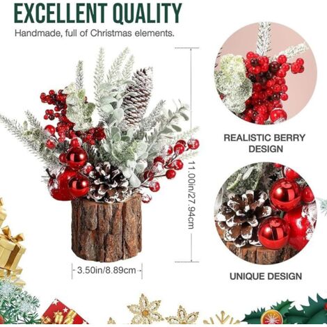 Centrotavola natalizio, decorazioni per la tavola natalizia, albero di Natale artificiale con bacche rosse, pinoli e verde, centrotavola natalizi fai da te per la mensola del camino di casa