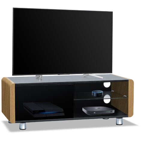 Centurion Supports Amalfi Gloss Black with Oak Sides Beam-Thru Remote Friendly 32”-55” Flat Screen TV Cabinet