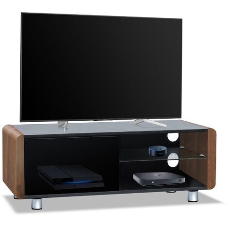 Centurion Supports Amalfi Gloss Black with Walnut Sides Beam-Thru Remote Friendly 32”-55” Flat Screen TV Cabinet