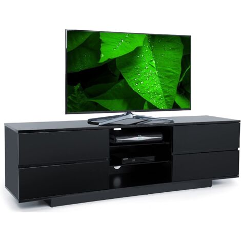 Centurion Supports Avitus Premium High Gloss Black with 4-Black Drawers & 3-Shelf 32"-65" LED/ OLED / LCD TV Cabinet - Fully Assembled
