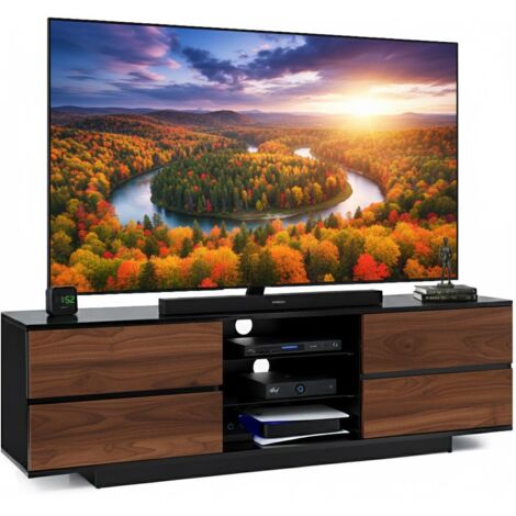 Centurion Supports Avitus Walnut Black, Gloss Black with 4-Walnut Drawers & 3-Shelf 32"-65" LED/ LCD / Plasma TV Stand