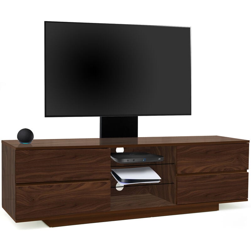 Avitus Walnut with 4-Walnut Drawers and 3-Shelves up to 65 led, lcd, Plasma tv Stand with Mounting Arm - Centurion Supports