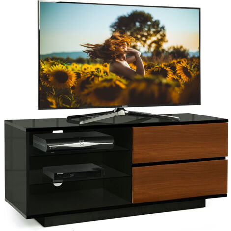 Centurion Supports Gallus High Gloss Black with 2-Walnut Drawers & 3-Shelf 32"-55" LED/ OLED / LCD TV Cabinet - Fully Assembled