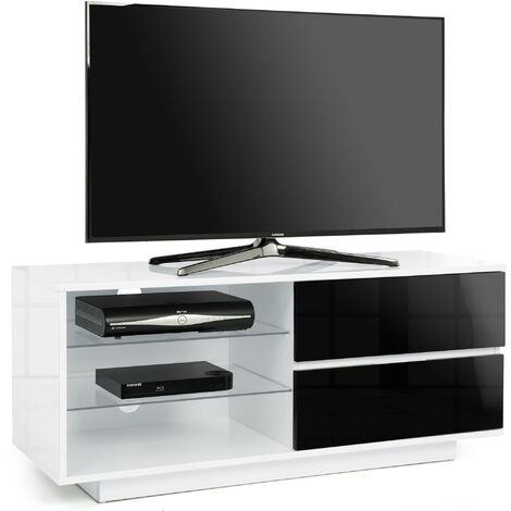 Centurion Supports Gallus High Gloss White with 2-Gloss Black Drawers & 3-Shelf 32"-55" LED/ OLED / LCD TV Cabinet - Fully Assembled