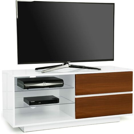 Centurion Supports Gallus High Gloss White with 2-Walnut Drawers & 3-Shelf 32"-55" LED/ OLED / LCD Cabinet TV Cabinet - Fully Assembled