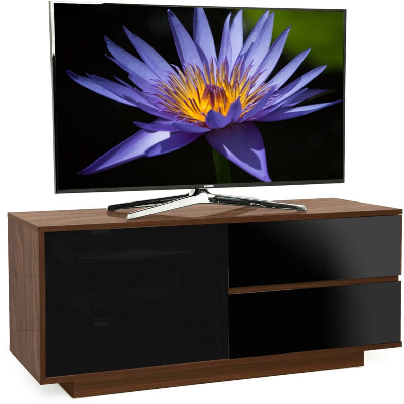 Centurion Supports - gallus ultra Remote Friendly BeamThru Walnut with 2-Gloss Black Drawers 32'-55' Flat Screen Cabinet tv Stand
