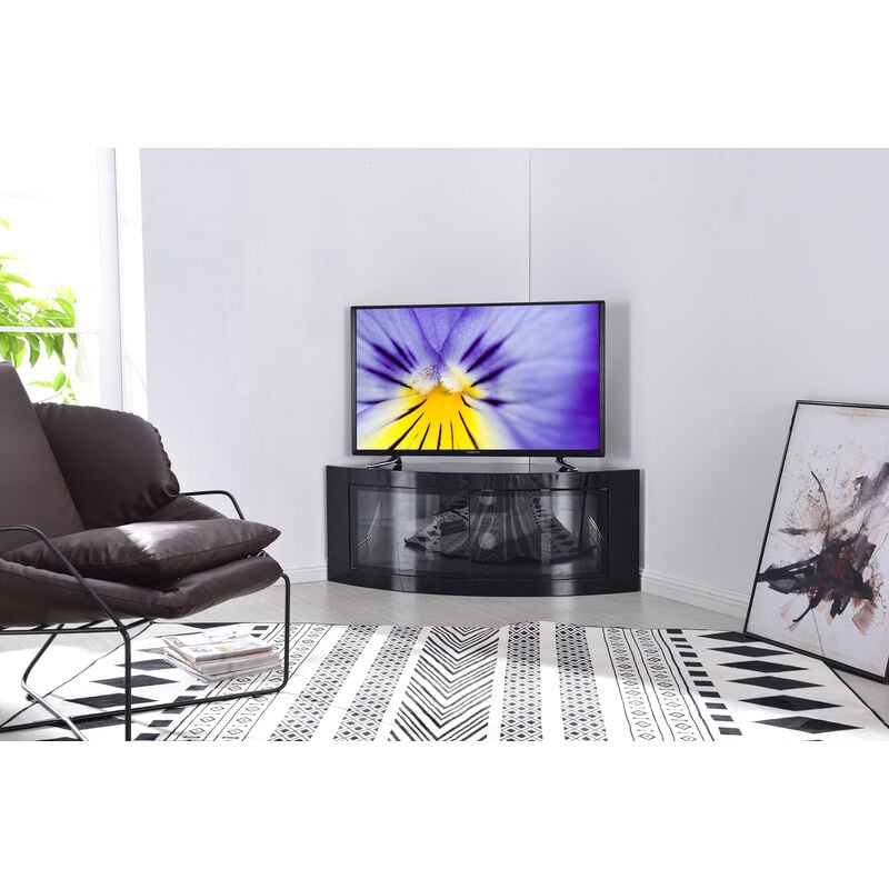 Centurion Supports - pangea Gloss Black Beam-Thru Curved Tru-Corner 32'-50' tv Cabinet