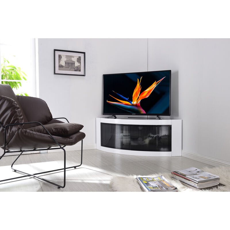 Centurion Supports - pangea Gloss White Beam-Thru Curved Tru-Corner 32'-50' tv Cabinet