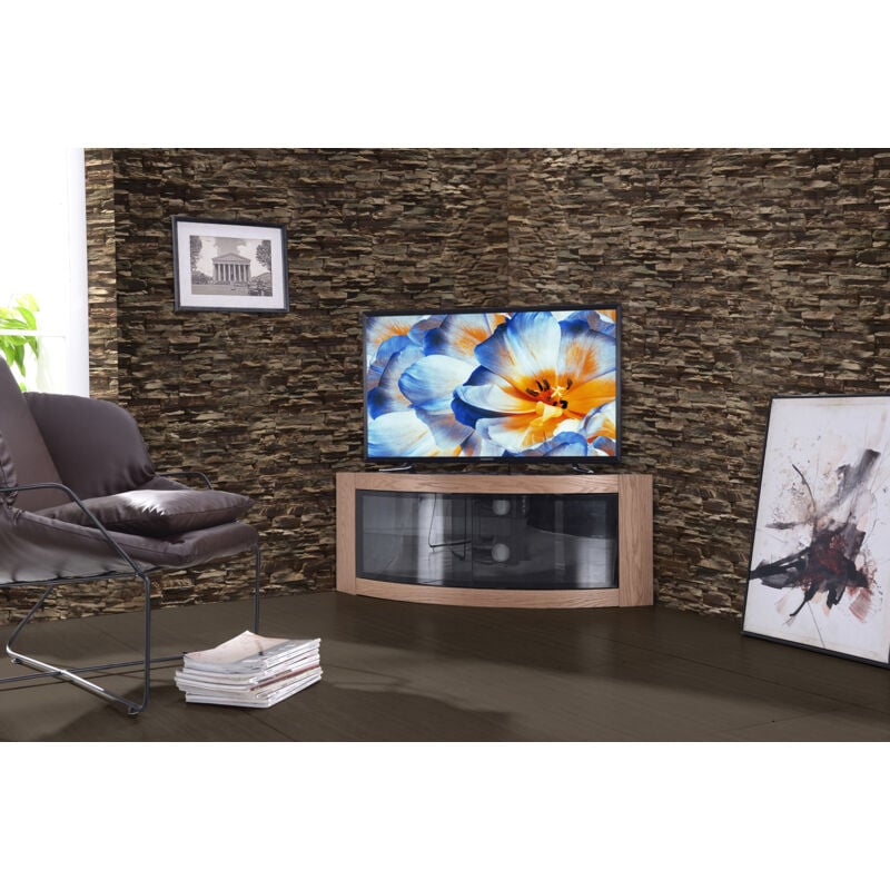 Centurion Supports - pangea Oak Beam-Thru Curved Tru-Corner 32'-50' tv Cabinet