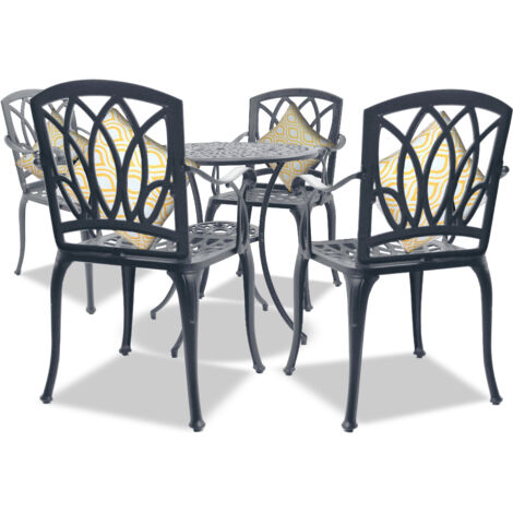 Centurion Supports POSITANO Luxurious Garden & Patio Table & 4 Large Chairs with Armrests Cast Aluminium Bistro Set - Grey