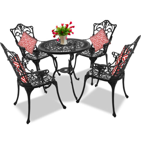 Centurion Supports TABREEZ Opulent Garden & Patio Table & 4 Large Chairs with Armrests Cast Aluminium Bistro Set - Black