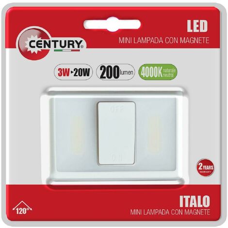 Century accessorio led interruttore mini lampada da armadio a batteria con magnete 3w 4000k 200lm ip20 it-030040