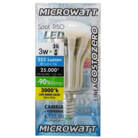 CENTURY ITALIA - LAMPADINA SPOT R50 LEDA RISPARMIO ENERGETICO - 3W E14 253LMN 3000K - LUCE BIANCA CALDA 