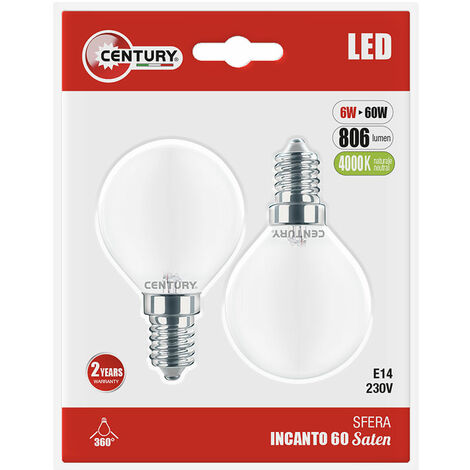 Century lampadina sfera led 8w attacco piccolo e14 luce naturale 4000k  onh1g-081440