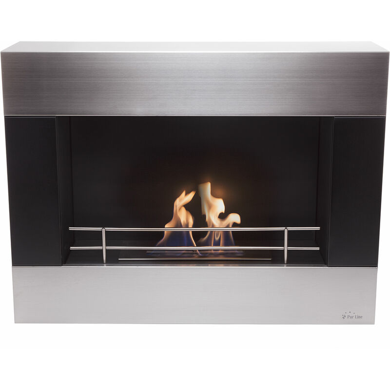 

Purline - Chimenea de etanol mural de 2000W, moderno diseño rectangular de acero con barras cromadas