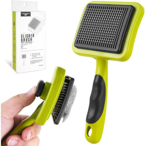 Cepillo autolimpiante para perros y gatos, cepillo de masaje y cuidado para perros de pelo largo y corto, elimina eficazmente el subpelo y la muda, color verde.