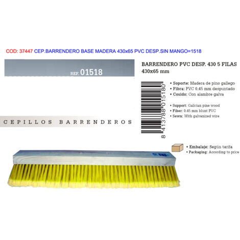 cepillo barrendero madera 430x65 mm pvc sin mango garra  1518