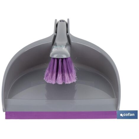 Cepillo con pala de limpieza con borde de goma color gris y lila