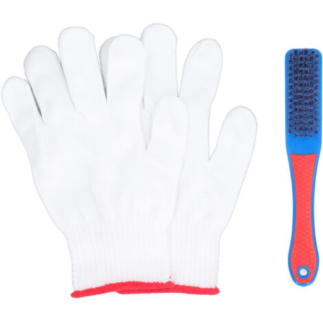 Cepillo de alambre de acero inoxidable con mango de silicona y guantes para ruedas de suelo