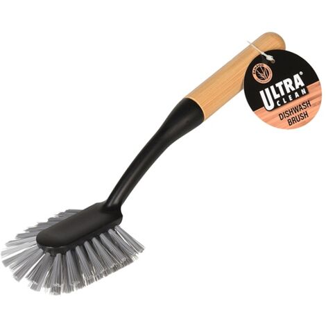 Cepillo de bambú antideslizante de 27 cm con orificio para colgar y mango de bambú cómodo, color negro
