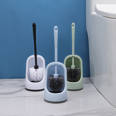 Cepillo de baño de cerdas suaves, cepillo de limpieza de inodoro de baño moderno de alta calidad con soporte medio blanco 1 Uds