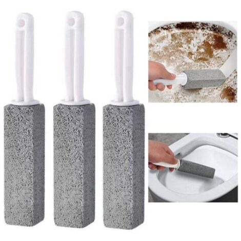 Cepillo de baño de piedra pómez (3 piezas, gris, 3,8 x 3,8 x 23,5 cm), limpieza de inodoros domésticos, gris lima