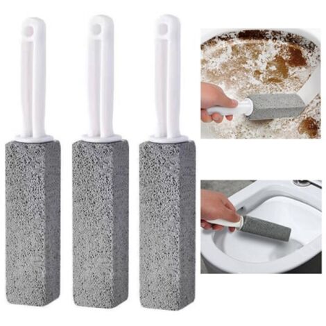 Cepillo de baño de piedra pómez (3 piezas, gris, 3,8 x 3,8 x 23,5 cm), limpieza de inodoros domésticos, gris lima