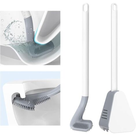 Cepillo de baño de silicona con mango largo y soporte para baño, color blanco