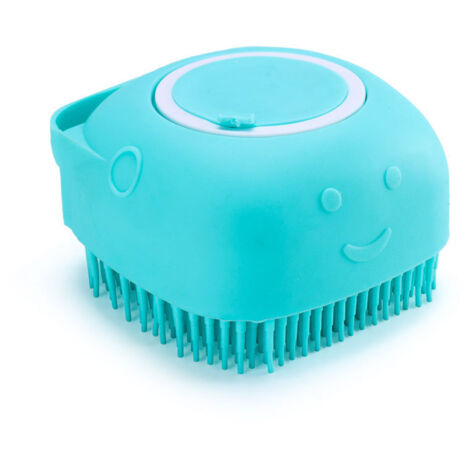 Cepillo de baño de silicona desenredante para perros de pelo corto y largo, accesorio de aseo para masaje y limpieza rápida con depósito y dispensador de agua y champú (AZUL)