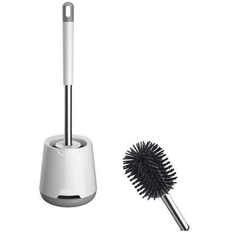 Cepillo de baño de silicona - Escobilla y soporte, antigoteo, antibacteriano, con ventilación, secado rápido, inodoro, para baño y aseo, color blanco