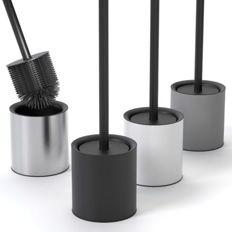 Cepillo de baño de silicona y acero inoxidable - Cepillo antibacteriano con elegante soporte - Cepillo de baño de silicona con diseño y protección contra salpicaduras - Cepillo de baño (negro)