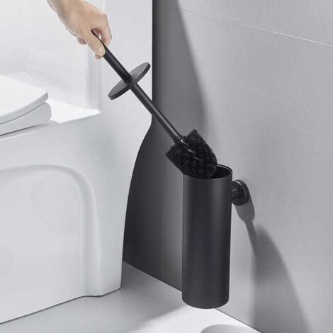 Cepillo de baño negro de pared con soporte, cepillo de baño de acero inoxidable con mango largo, cepillo de baño antibacteriano con soporte