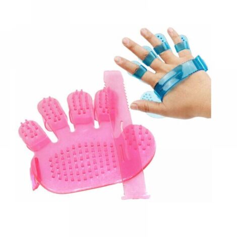 Cepillo de baño para mascotas, guante de palma de cinco dedos, cuidado de perros y gatos, productos de baño para mascotas, rosa