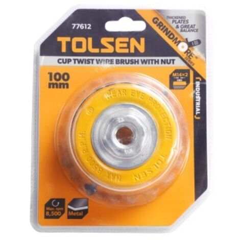 Cepillo de copa trenzado tuerca 75mm, TOLSEN.