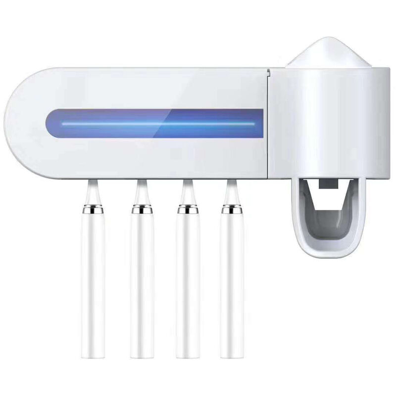 

Cepillo de dientes desinfectante UV sin unas Soporte para cepillo de dientes de bano montado en la pared con dispensador automatico de pasta de