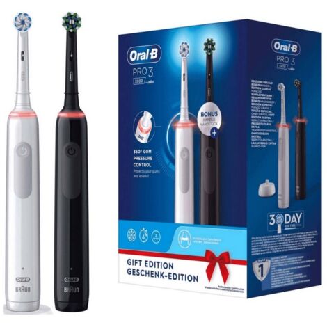 CEPILLO DE DIENTES ELÉCTRICO ORAL-B PRO 3 3900 NEGRO BLANCO, ESTUCHE DE 2