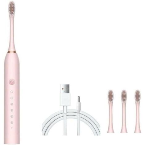 Cepillo de dientes eléctrico portátil, impermeable y recargable para la limpieza del hogar y el baño (rosa)