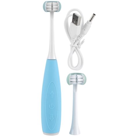 Cepillo de dientes eléctrico sónico 3D para niños, recargable por USB – 32.000 vibraciones/minuto, 5 modos de limpieza, suave para dientes sensibles, IPX7, incluye 2 cabezales de repuesto, azul