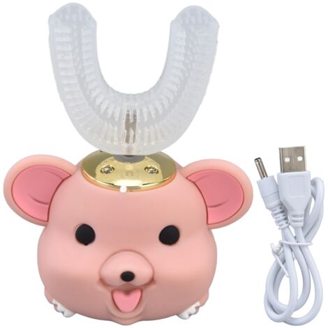 Cepillo de dientes infantil en forma de U, cepillo eléctrico de 360° con 5 modos, silicona, recargable, IPX7