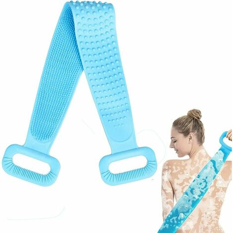 Cepillo de ducha de 90 cm, cepillo corporal exfoliante de silicona de doble cara, cepillo para espalda de ducha, cepillo para espalda de ducha con partículas de masaje, para mujeres y hombres (azul),