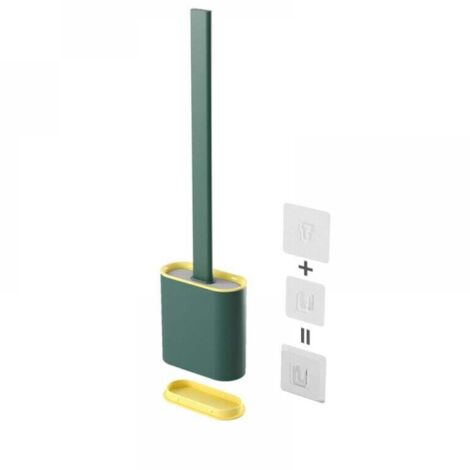 Cepillo de inodoro de 1 pieza: cepillo de inodoro de silicona flexible verde súper higiénico, cepillo de inodoro doméstico hecho de plástico suave con base