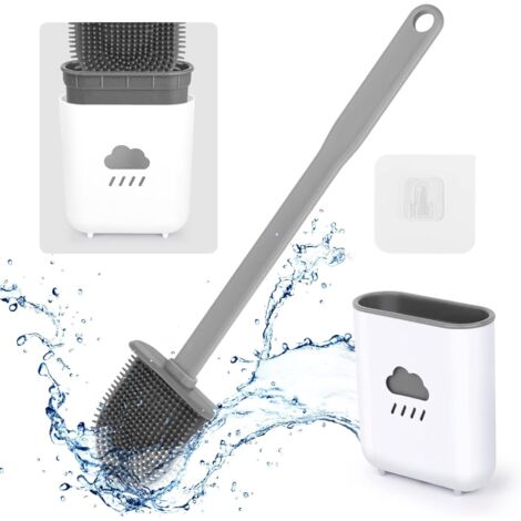 Cepillo de inodoro de silicona, cepillo colgante, cepillo de inodoro de silicona con soporte de secado rápido para limpieza profunda, inodoro de baño - Gris