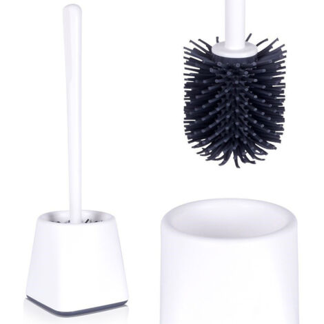 Cepillo de inodoro de silicona con soporte, blanco