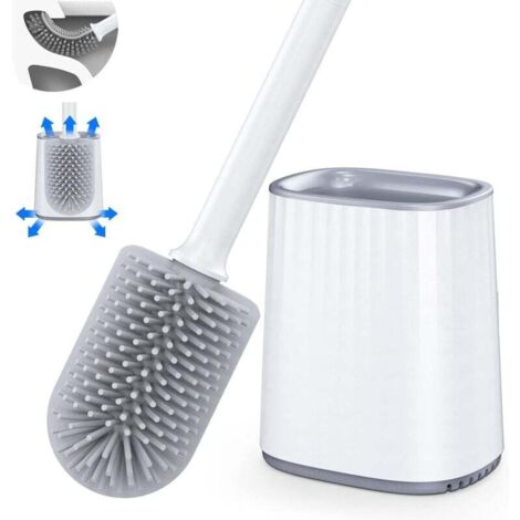 Cepillo de inodoro de silicona con soporte, cepillo de limpieza profunda y soporte de secado rápido, mango largo flexible, cepillo de inodoro de pared para baño.