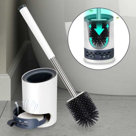 Cepillo de inodoro de silicona con soporte de secado rápido y pinzas ocultas para el baño.